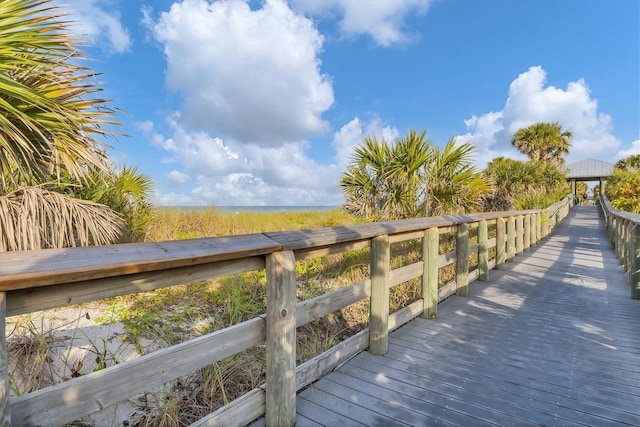 dock area featuring a gazebo and a water view