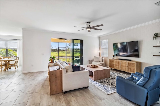 24269 Spartina Dr, Venice, FL 34293 - living room featuring ornamental molding and ceiling fan