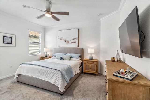 24269 Spartina Dr, Venice, FL 34293 - bedroom featuring ornamental molding, light colored carpet, and ceiling fan