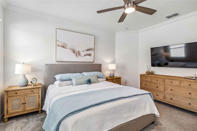 24269 Spartina Dr, Venice, FL 34293 - carpeted bedroom with crown molding and ceiling fan