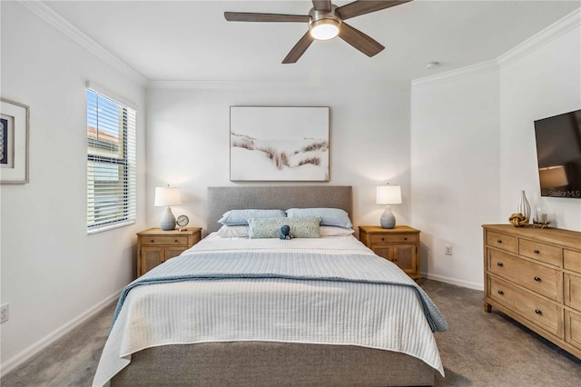 24269 Spartina Dr, Venice, FL 34293 - bedroom featuring ornamental molding, light carpet, and ceiling fan