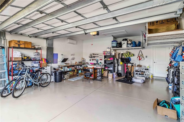 24269 Spartina Dr, Venice, FL 34293 - garage with a garage door opener, electric panel, and an AC wall unit