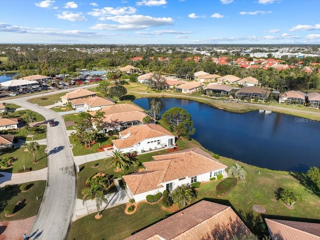 bird's eye view featuring a water view