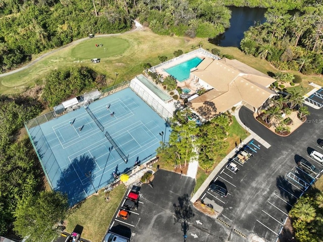 bird's eye view featuring a water view