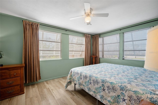 bedroom featuring ceiling fan and light hardwood / wood-style floors