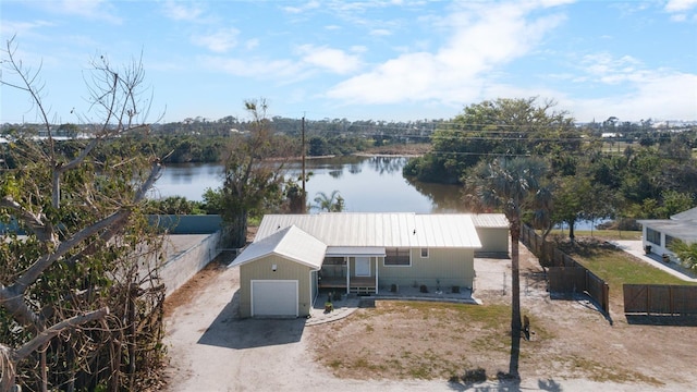 exterior space featuring a water view