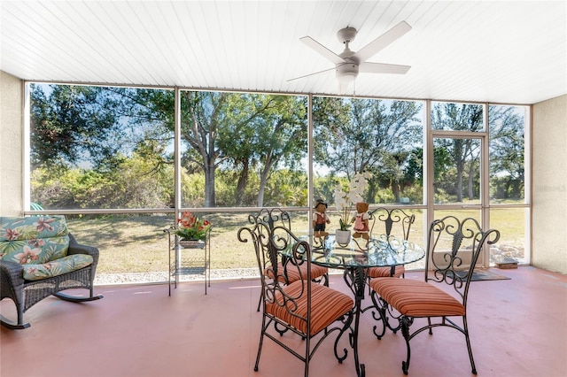 sunroom / solarium featuring ceiling fan