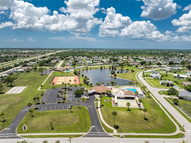 drone / aerial view featuring a water view