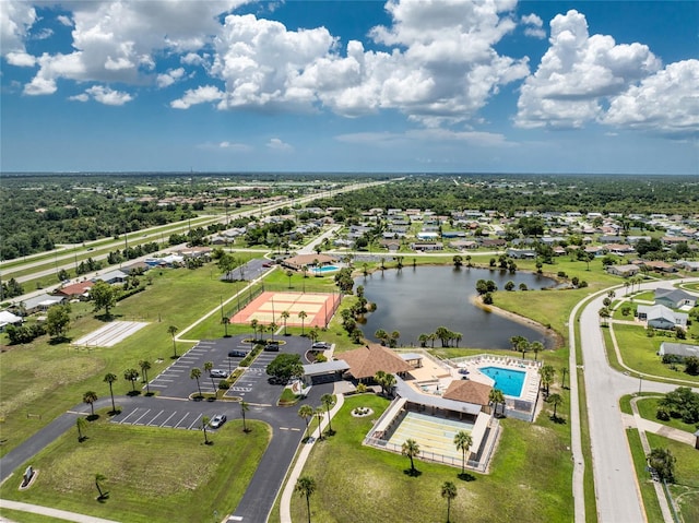 aerial view with a water view