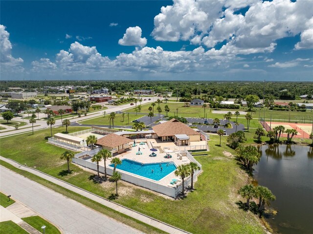 bird's eye view featuring a water view