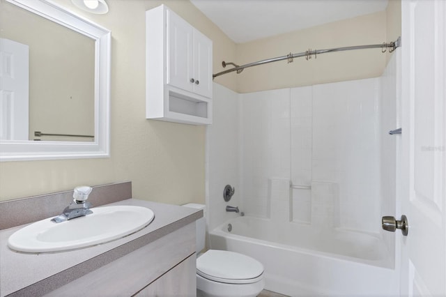 full bathroom with shower / tub combination, vanity, and toilet