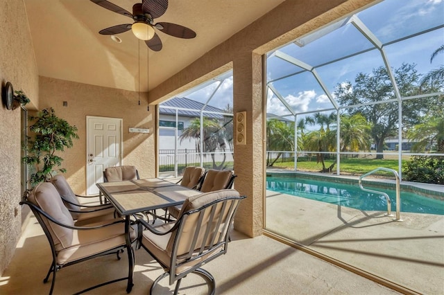 sunroom with a pool