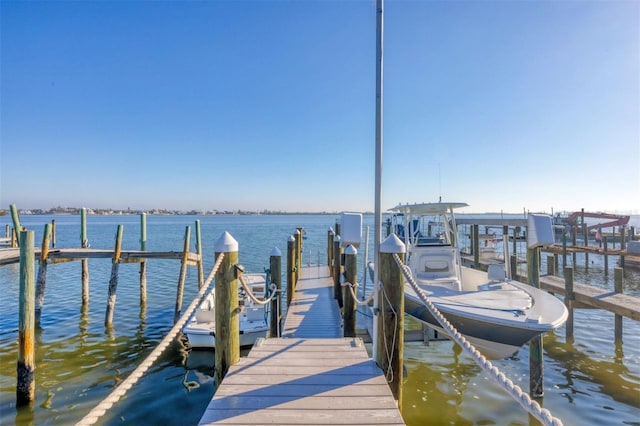 dock area with a water view