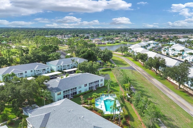 aerial view with a water view