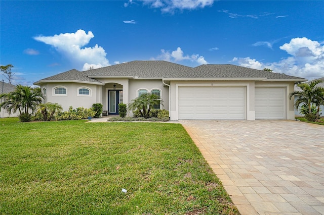 view of front of house featuring a garage and a front yard