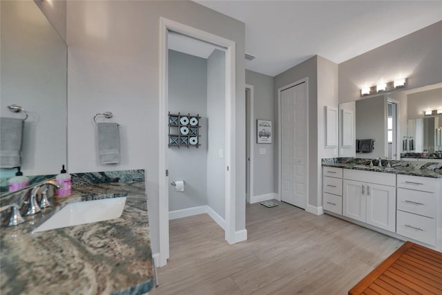 bathroom featuring vanity and wood-type flooring