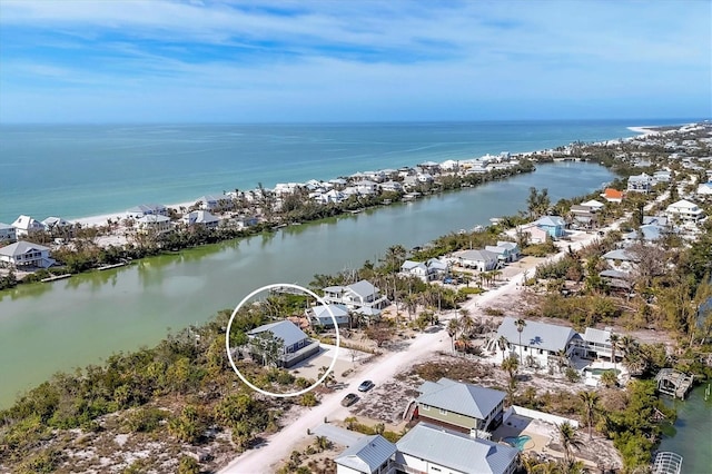 aerial view with a water view and a residential view