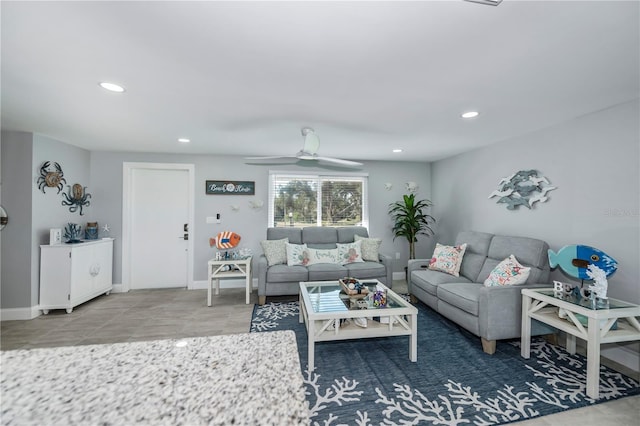 living room with ceiling fan