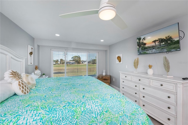 bedroom featuring ceiling fan