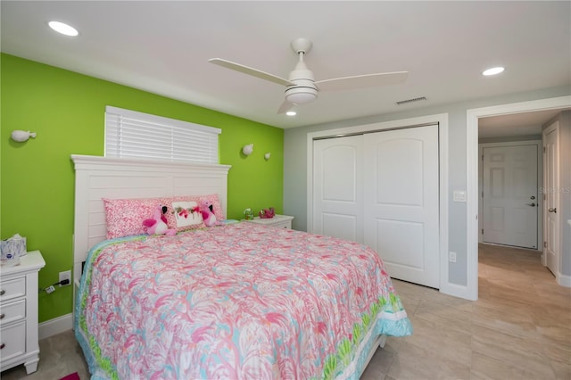 bedroom with a closet and ceiling fan