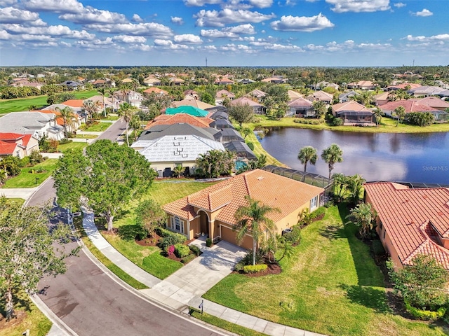 aerial view featuring a water view