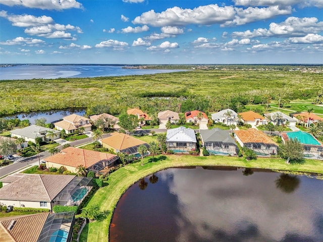 aerial view with a water view