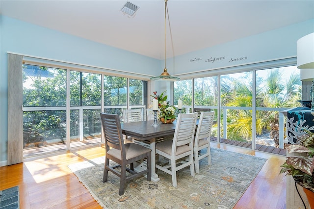 dining room featuring plenty of natural light and light hardwood / wood-style floors