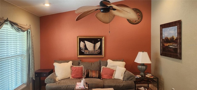 living room featuring ceiling fan