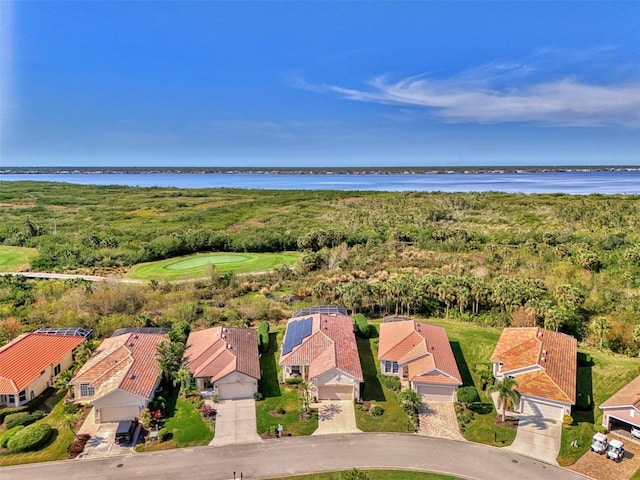 bird's eye view featuring a water view