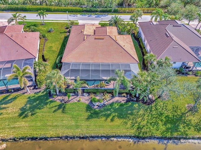 aerial view featuring a water view