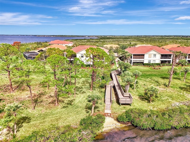 aerial view with a water view