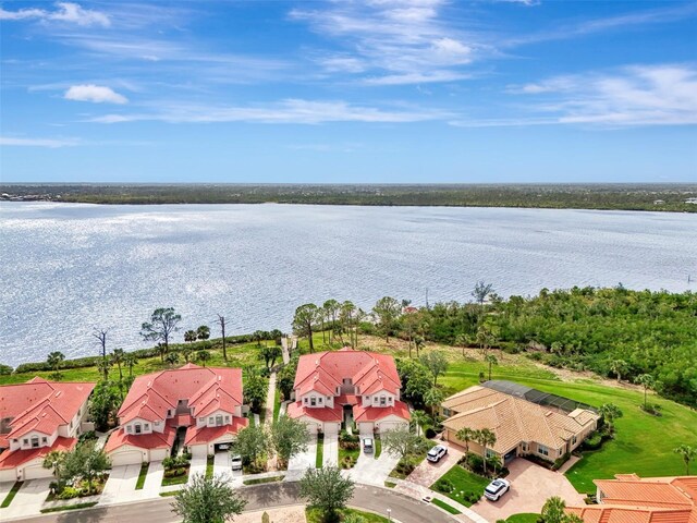 aerial view with a water view