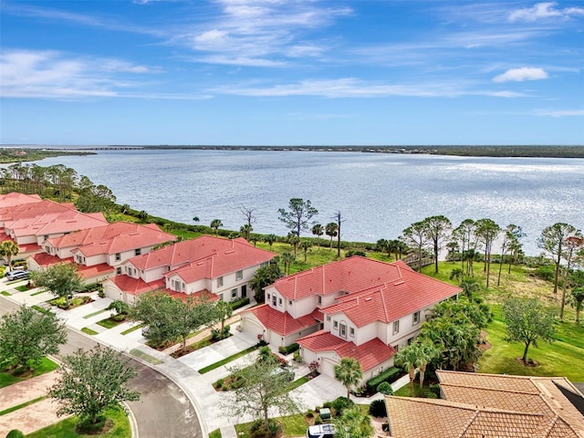 aerial view featuring a water view