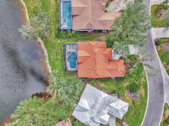 bird's eye view featuring a water view