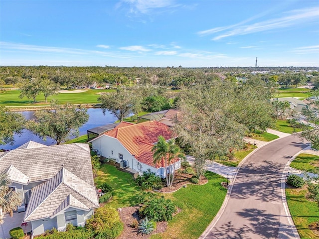 aerial view featuring a water view