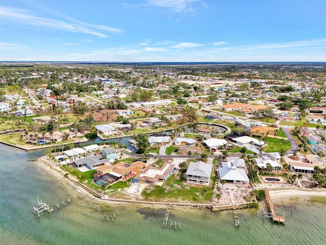 aerial view featuring a water view and a residential view