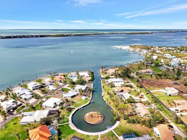 aerial view featuring a residential view and a water view