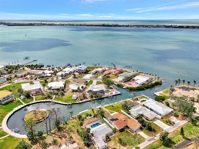 aerial view featuring a water view and a residential view