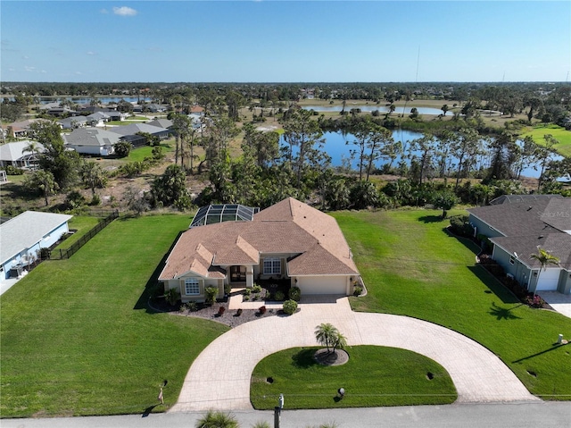 aerial view with a water view