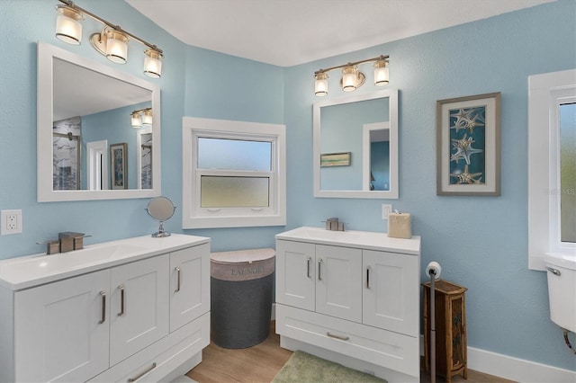 bathroom featuring vanity and hardwood / wood-style floors