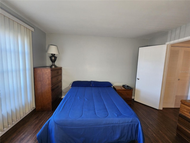 bedroom with dark hardwood / wood-style flooring