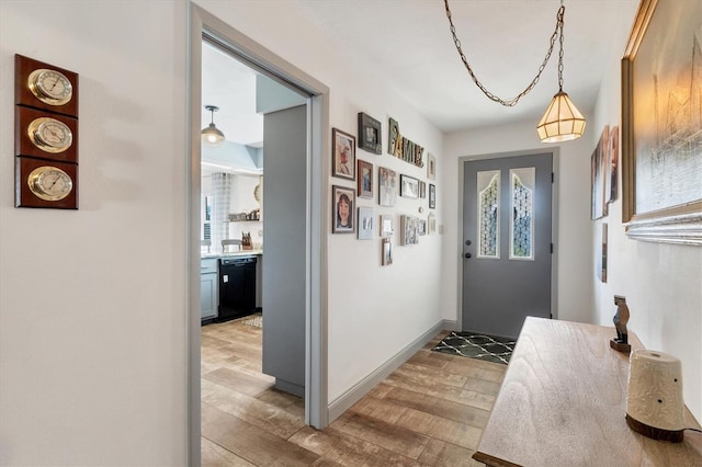 foyer entrance featuring light wood-type flooring