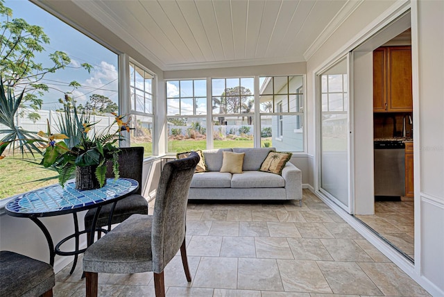 sunroom / solarium with wooden ceiling