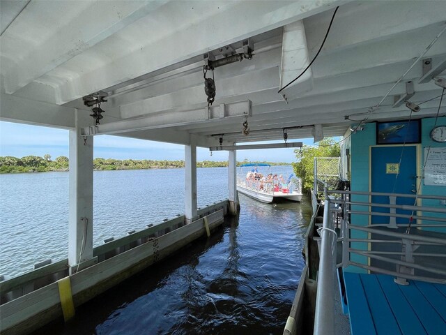 dock area with a water view