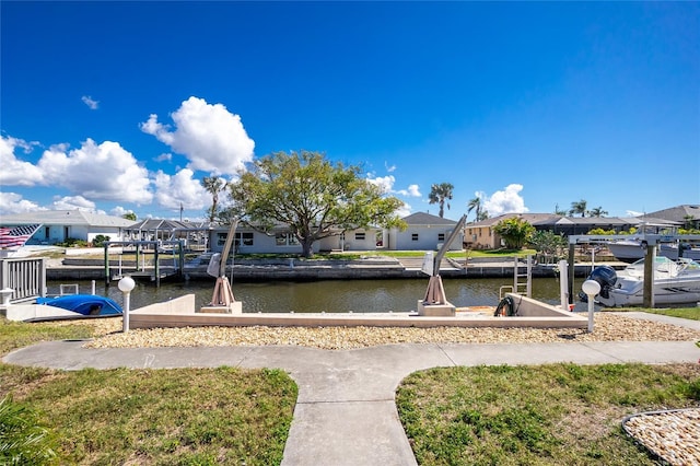 dock area with a water view