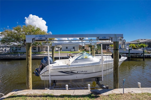 view of dock featuring a water view