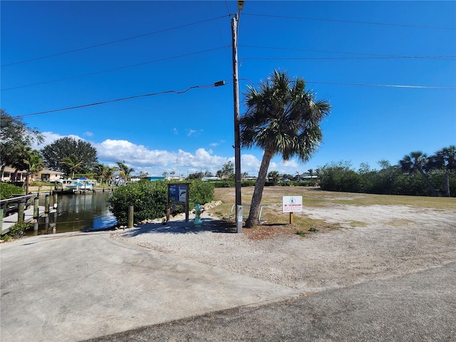 view of street with a water view