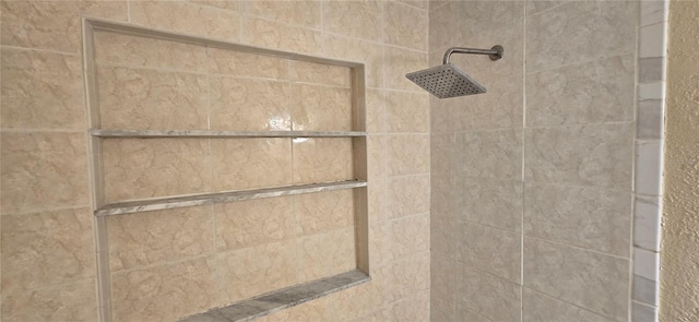 interior details featuring a tile shower