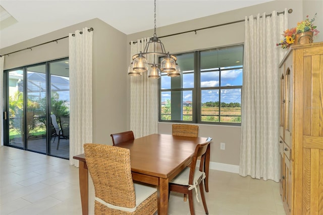 dining room featuring plenty of natural light and a notable chandelier