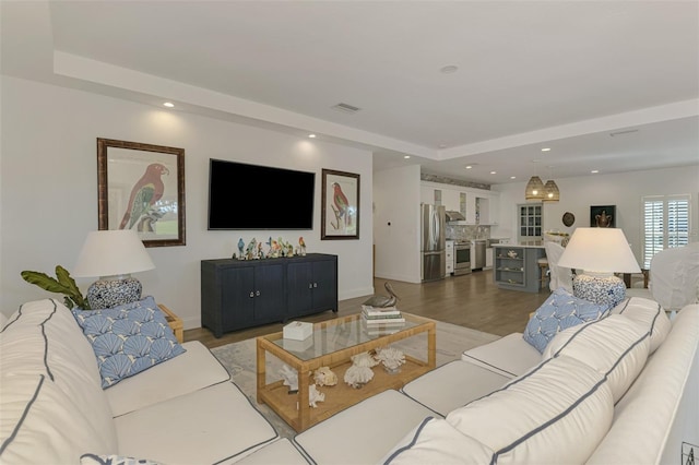 living room with hardwood / wood-style floors